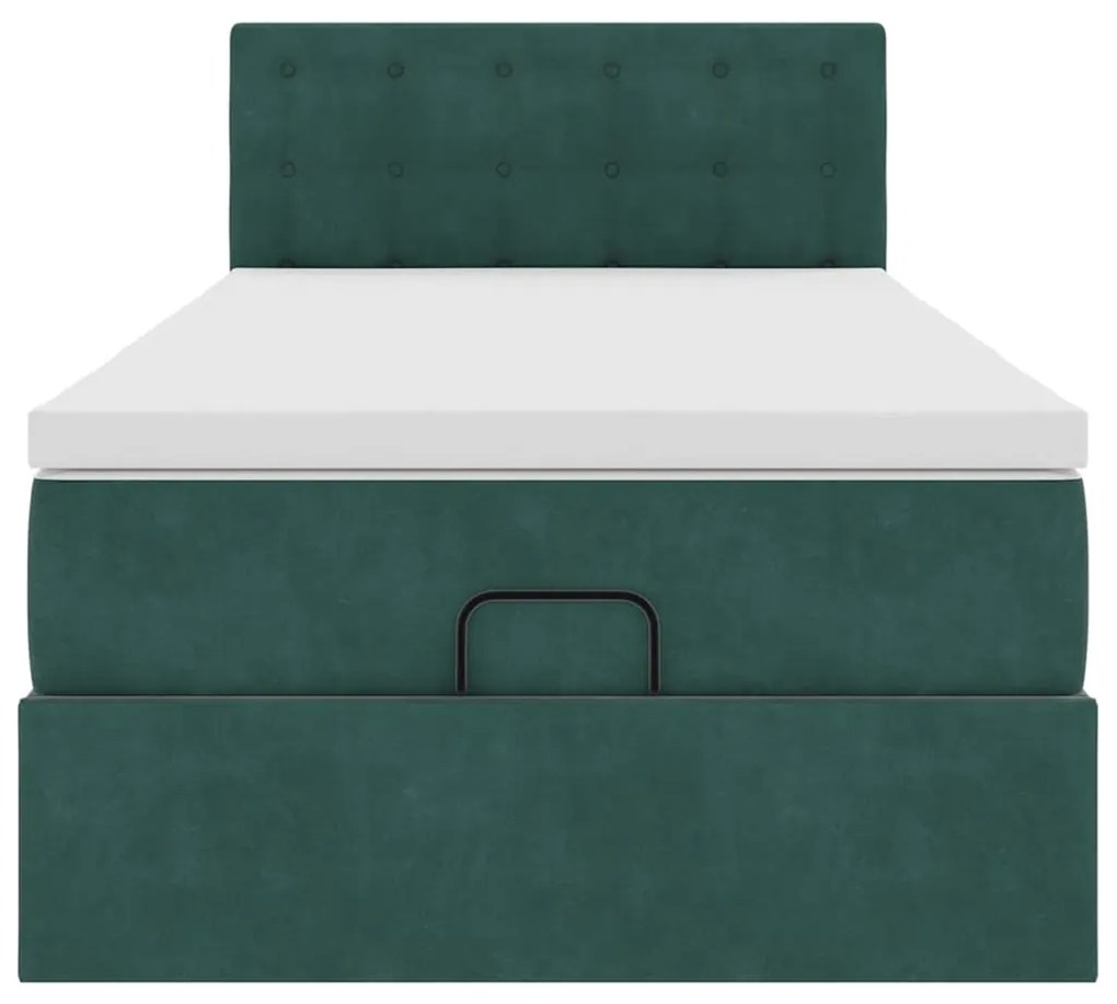 Cama otomana com colchão &amp; LEDs 90x200cm veludo verde-escuro