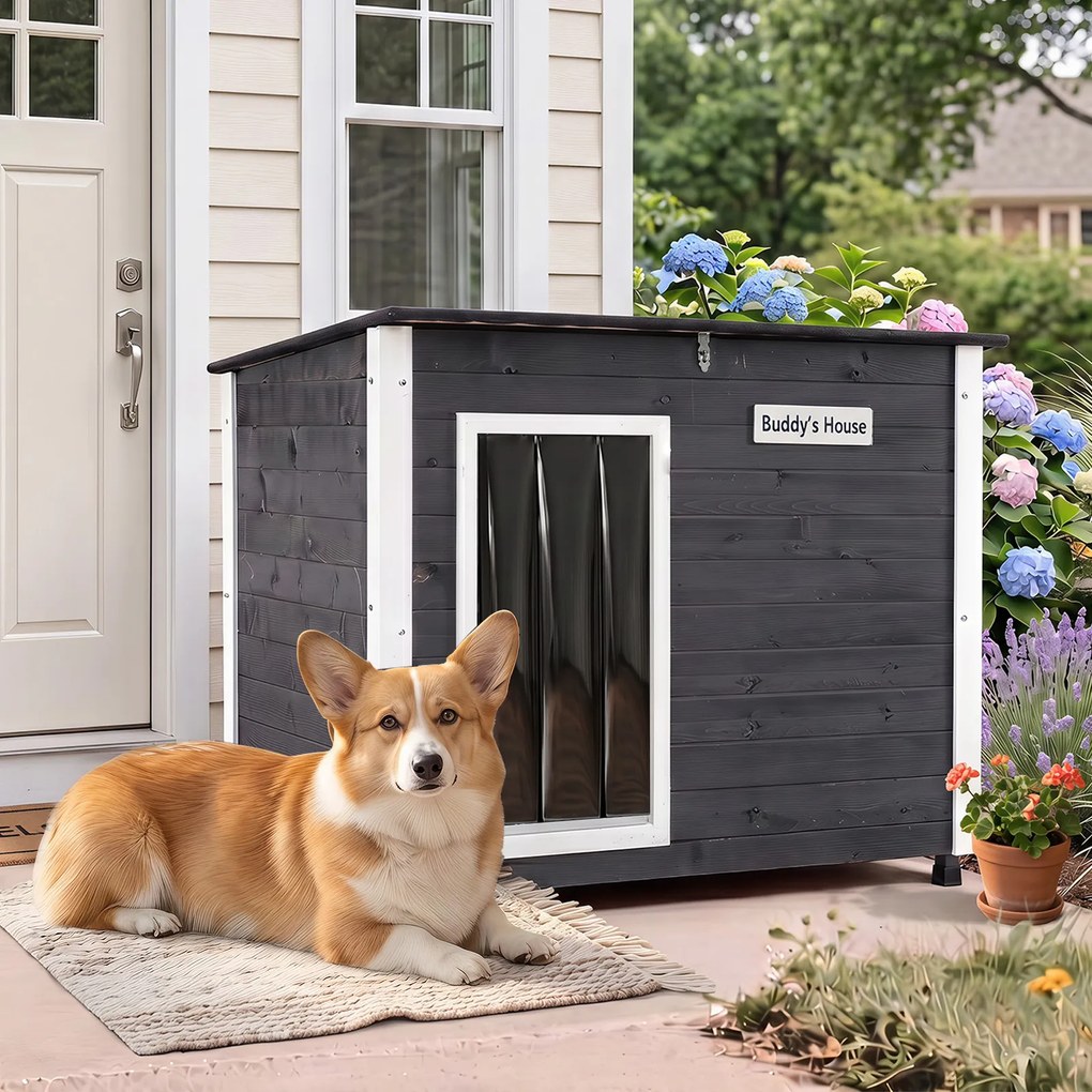 Casota para Cães, 85,5 x 56,5 x 64,5 cm, Teto de Asfalto Impermeável, Cinzento