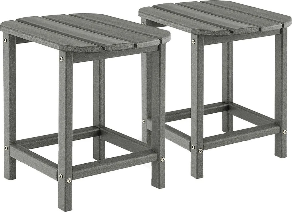 Conjunto de 2 mesas de jardim 48 x 37 x 46 cm em HDPE, Adirondack resistente às intempéries cinzenta
