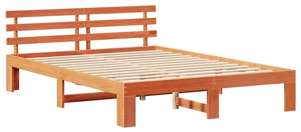 Estrutura de Cama de Madeira de Pinho Castanho Encerado