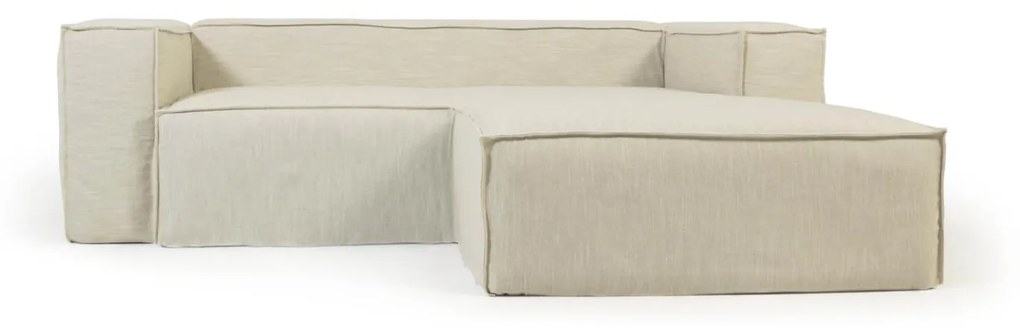 Kave Home - Sofá capa removível Blok de 2 lugares com chaise longue direita de linho branco 240 cm