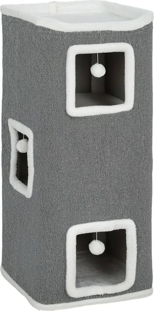 PawHut Torre para Gatos 4 Níveis Árvore para Gatos Estável Bolas de Brincar Plataforma Superior Borda em Pelúcia 41x41x100 cm Cinza | Aosom Portugal