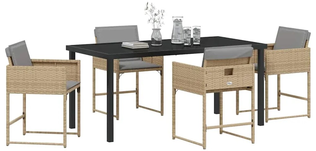Conjunto de Jantar de Jardim 5 Peças com Almofadas de Rattan Sintético