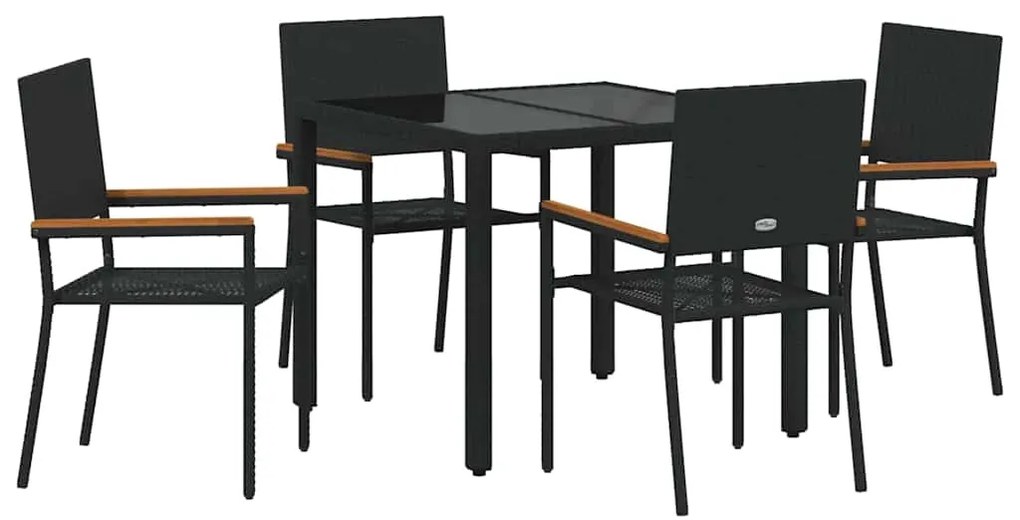 Conjunto de Jantar de Jardim vidaXL de 5 Peças Preto Rattan Polimérico