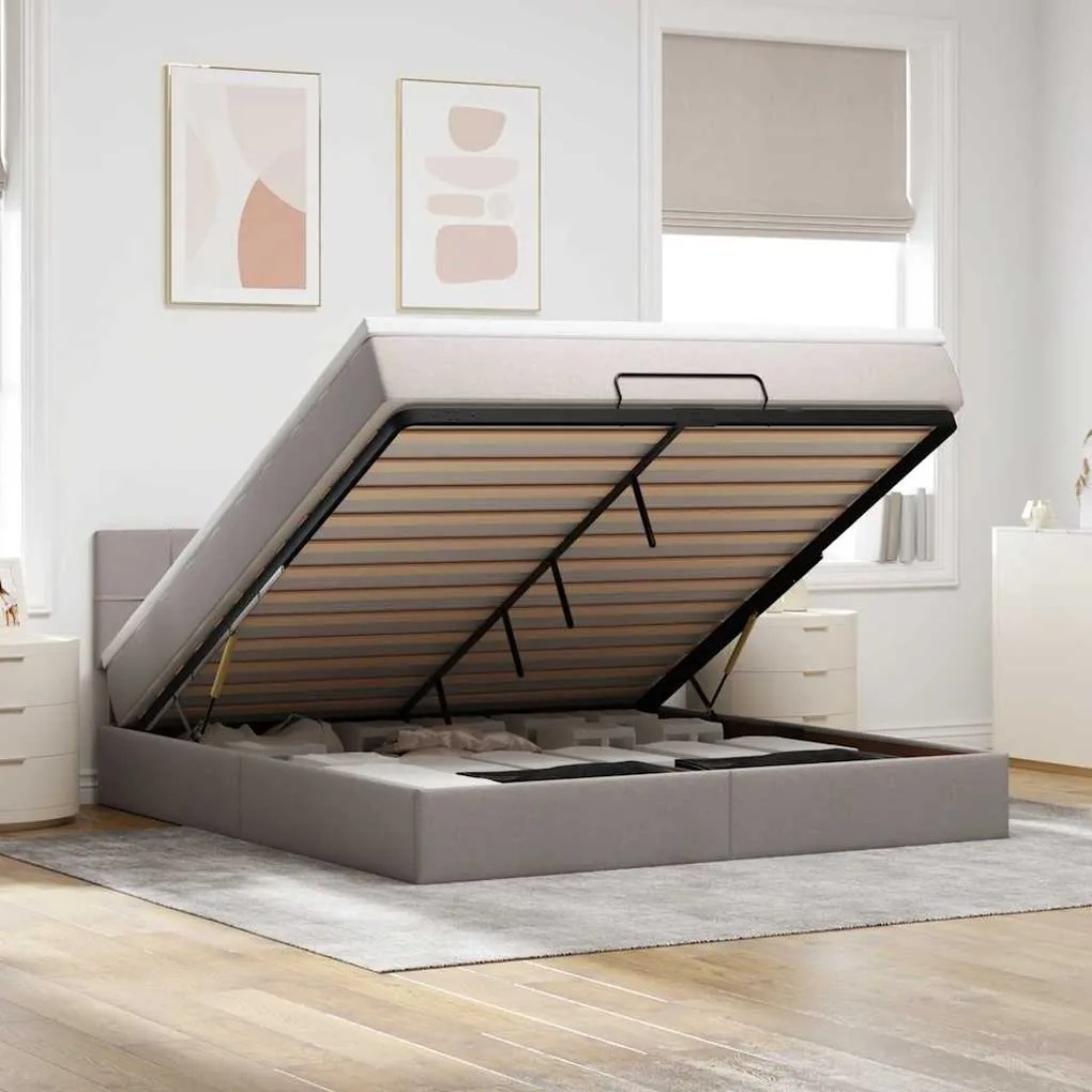 moldura de cama otomana vidaXL com tecido Taupe 180x200cm