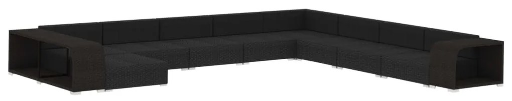 11 pcs conjunto lounge de jardim c/ almofadões vime PE preto