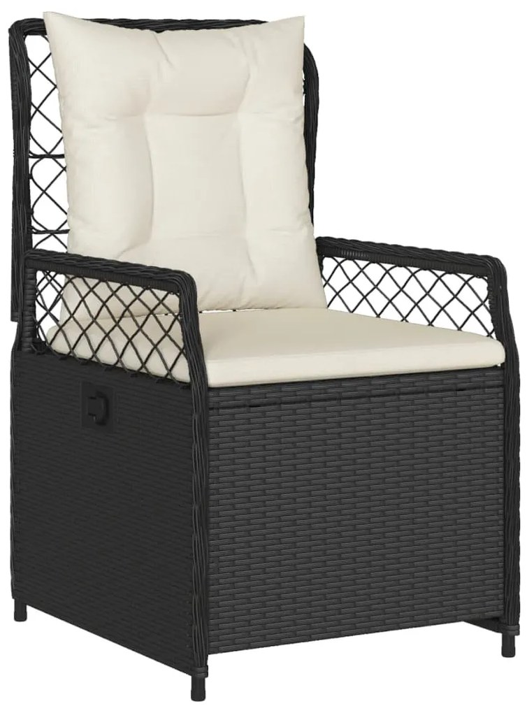 3 pcs conjunto de jantar p/ jardim c/ almofadões vime PE preto