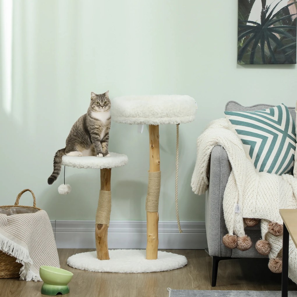 Arranhador para gatos com cama 58 x 40 x 85 cm, postes para arranhar, plataforma de salto, bola e corda de brincar,  branco