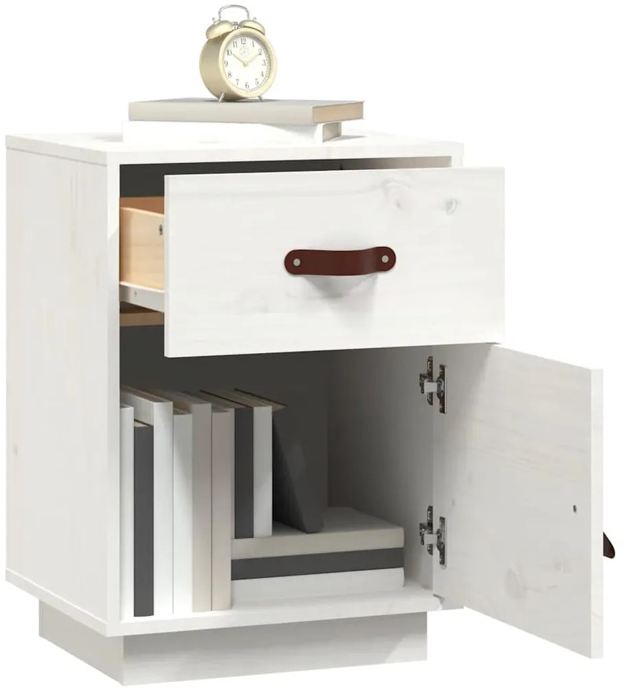 Mesa de cabeceira 40x34x55 cm madeira de pinho maciça branco