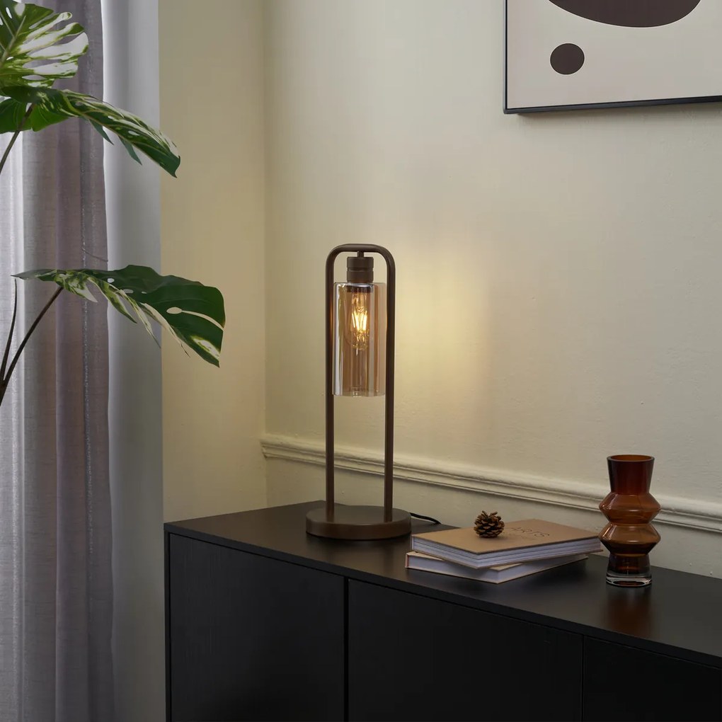 Candeeiro de Mesa Hotel Chic Bronze Escuro com Vidro Âmbar - Stavelot