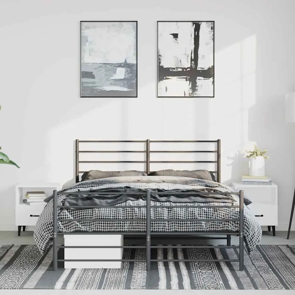 Estrutura de cama com cabeceira e pés 135x190 cm metal preto