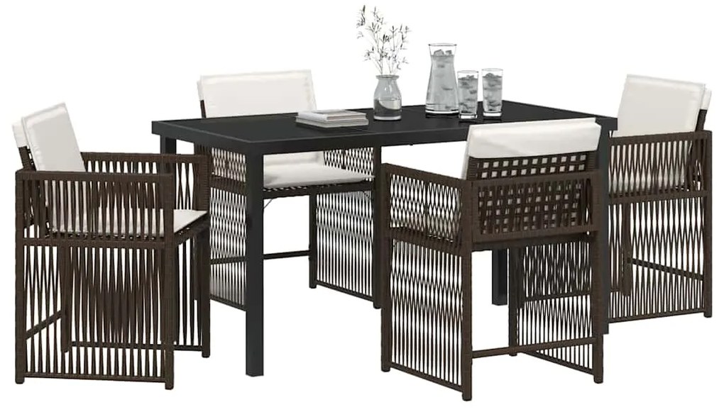 Conjunto de Jantar Jardim 5 Peças com Almofadas de Rattan Sintético Ma