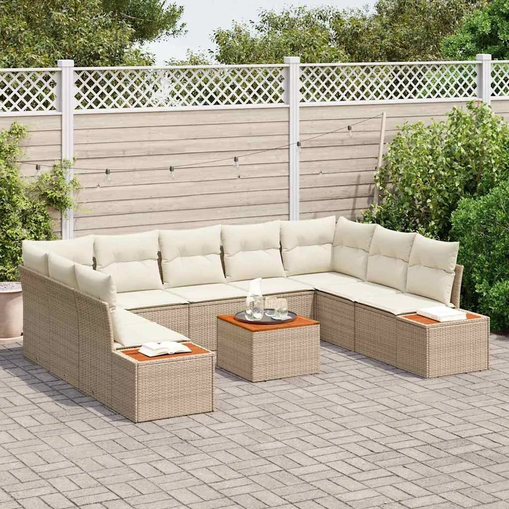 Conjunto de sofá de jardim com 10 peças, almofadas de rattan poliéster