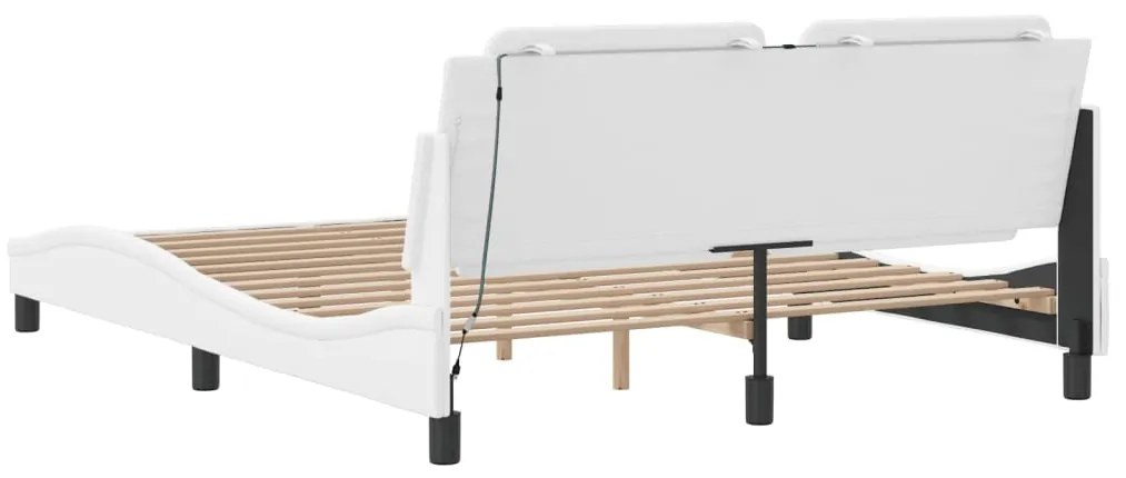 Estrutura de cama c/ luzes LED 160x200 cm couro artif. branco