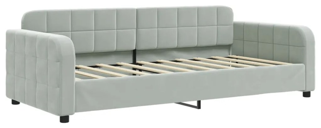 Sofá-cama c/ gavetão e colchões 90x190 cm veludo cinzento-claro