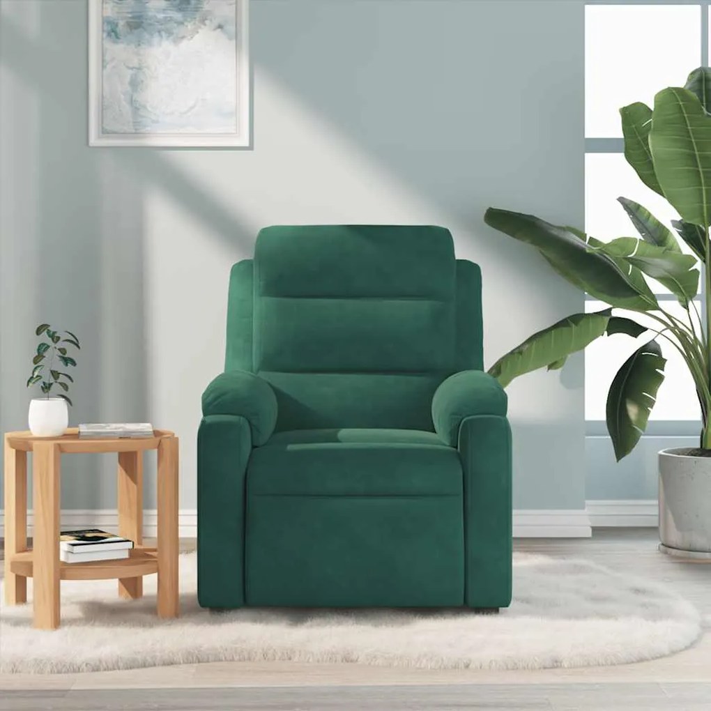 Poltrona de massagens reclinável veludo verde-escuro