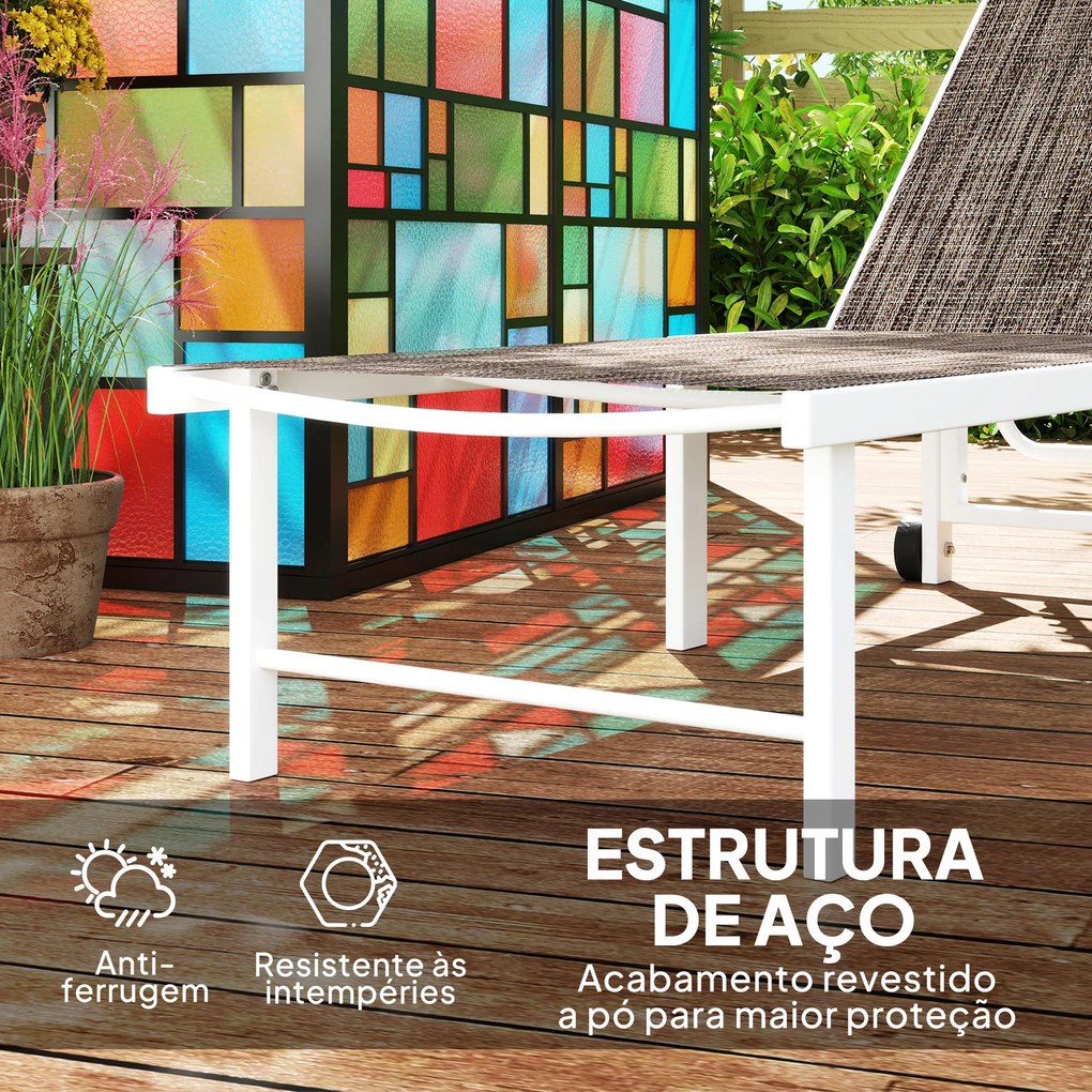 Espreguiçadeira Reclinável Espreguiçadeira Jardim com Rodas Encosto Ajustável em 5 Níveis 166x60x84 cm Castanho