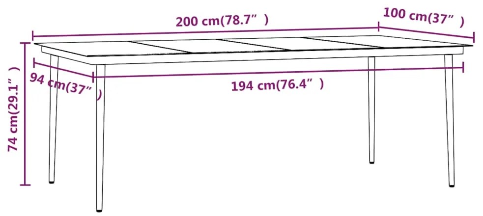 7 pcs conjunto de jantar para jardim com almofadões preto