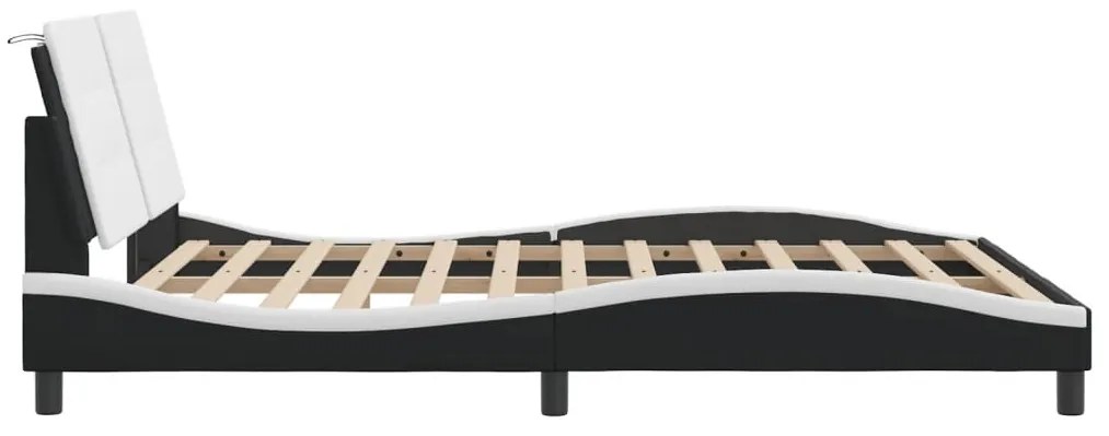 Estrutura cama c/ cabeceira 160x200cm couro artif. preto/branco