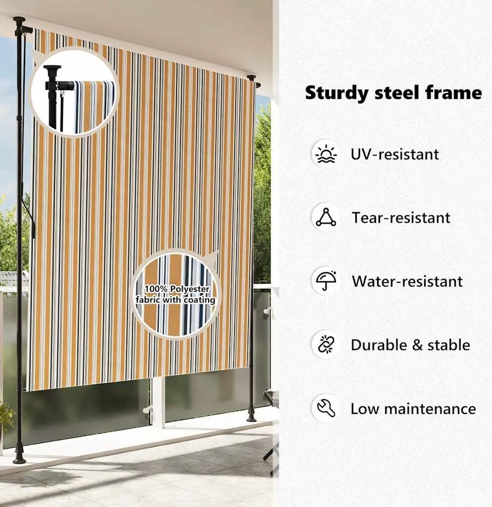 Estore de rolo exterior 150x270 cm tecido/aço amarelo e branco