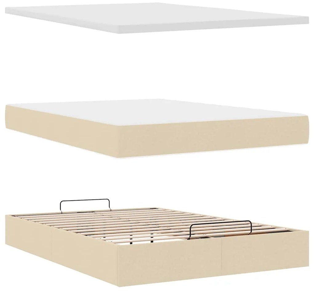 Cama otomana com colchão 140x200 cm tecido creme