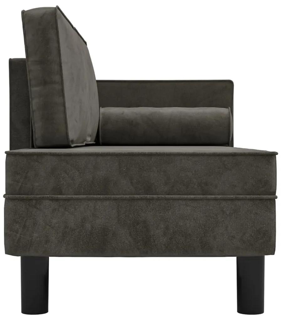 Chaise longue com almofadões e rolo veludo cinza-escuro