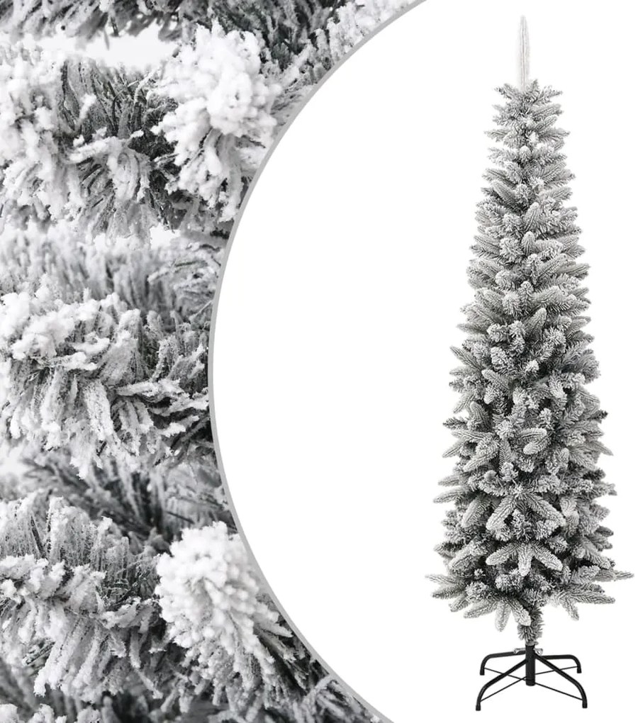 vidaXL Árvore de Natal artificial fina com neve PVC e PE 210 cm