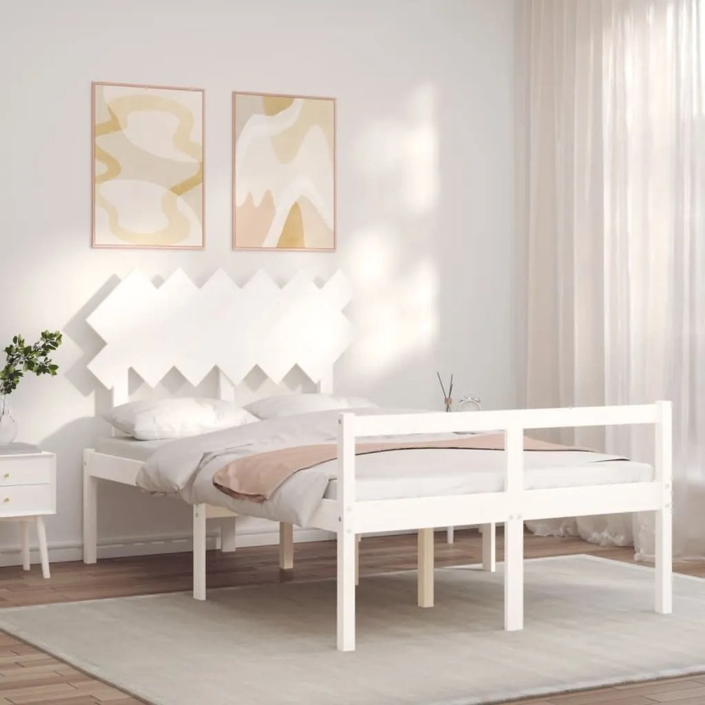 Estrutura de cama com cabeceira 120x200cm madeira maciça branco