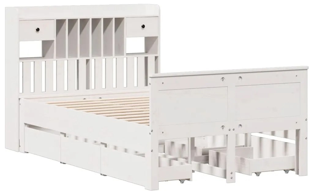 Cama com estante sem colchão 135x190 cm pinho maciço branco
