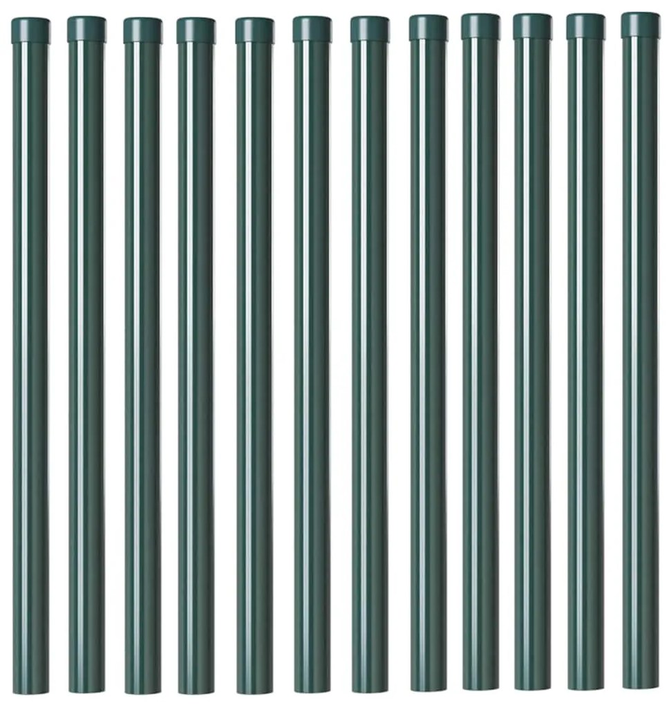 Postes de Cerca 12 pcs Verde 90 cm Aço com Revestimento em Pó