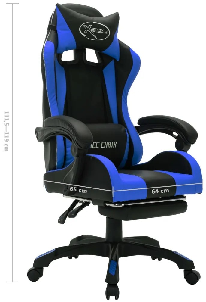 Cadeira estilo corrida c/ luzes LED RGB couro artif. azul/preto