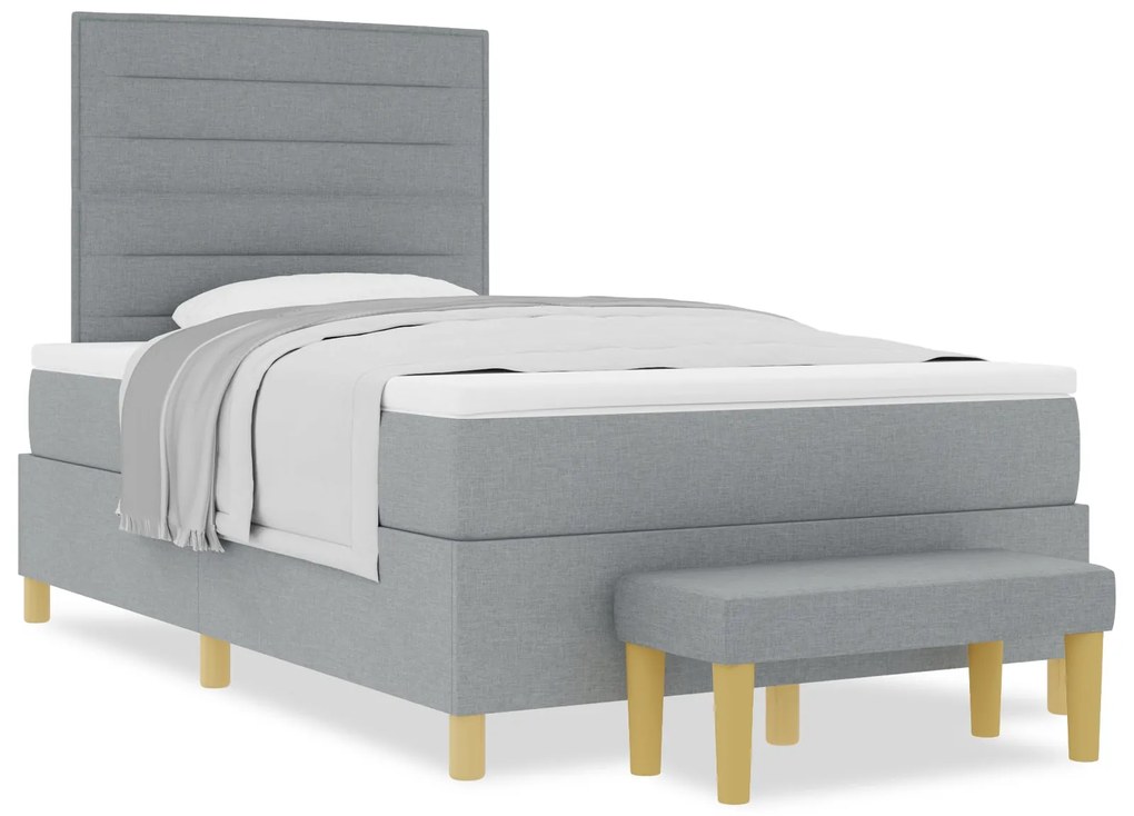 Cama Box Spring com Colchão e Banco Cinzento-claro 120x190 cm Tecido