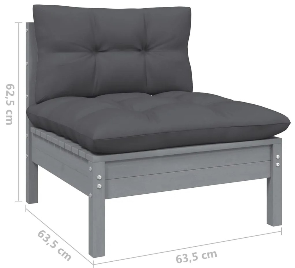 5 pcs conjunto lounge de jardim c/ almofadões pinho cinza