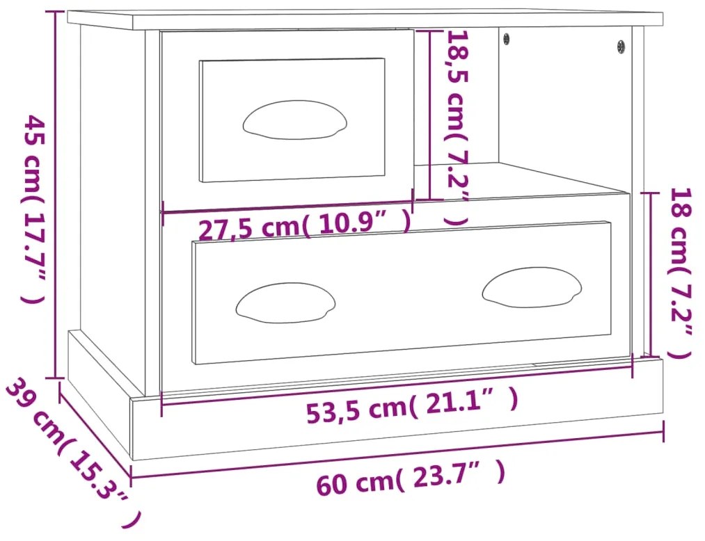 Mesa de cabeceira 60x39x45 cm cinzento cimento