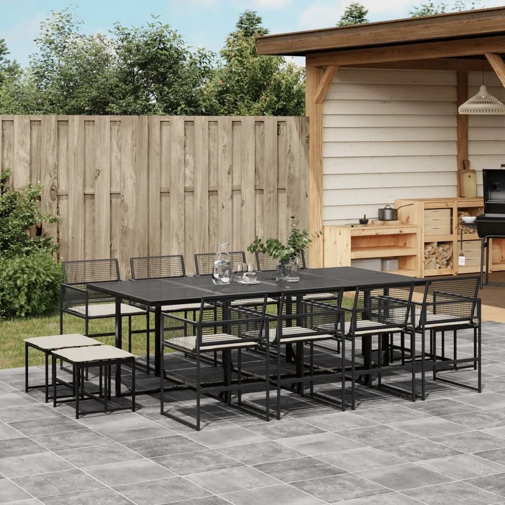 vidaXL 13 pcs conjunto de jantar p/jardim com almofadões vime PE preto