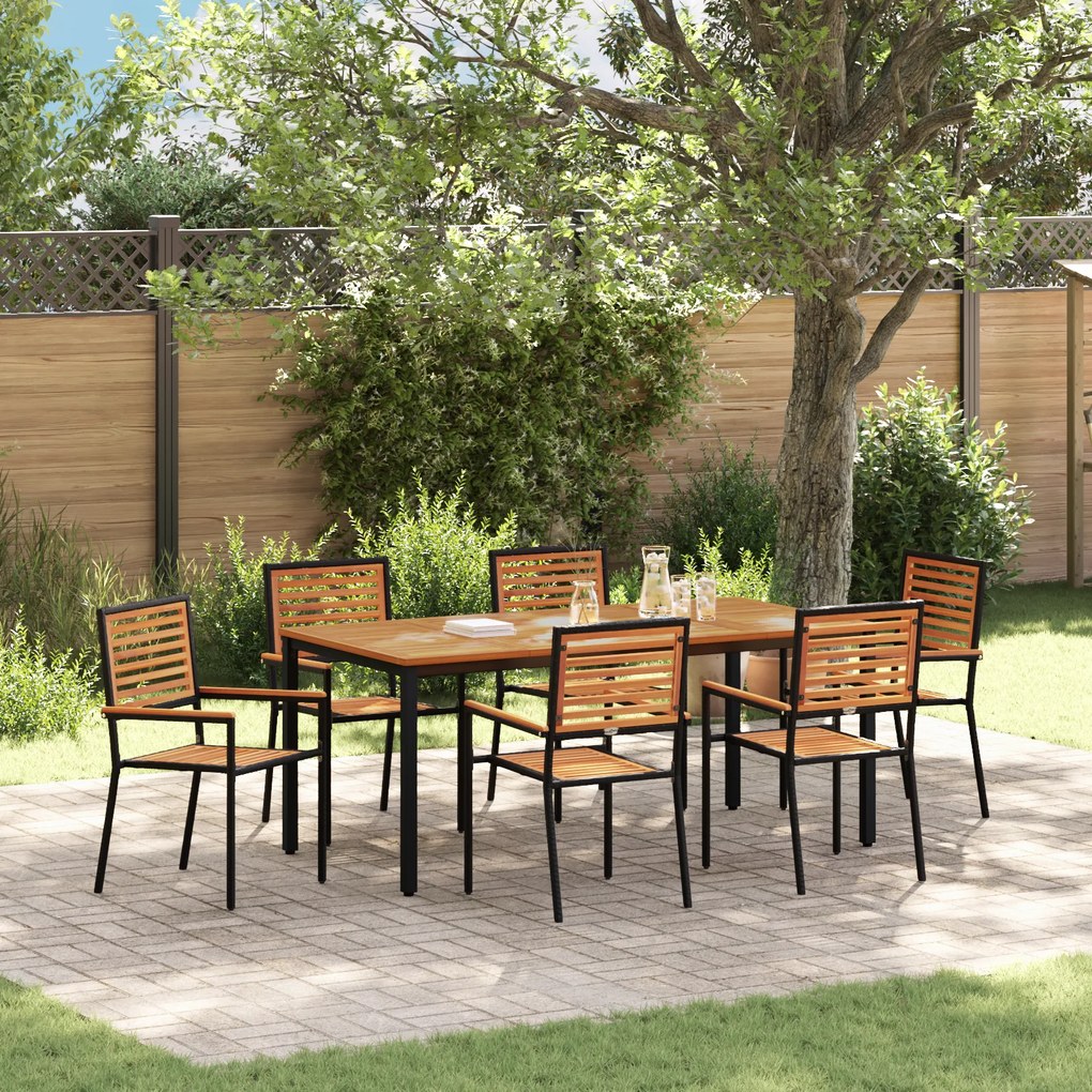 Conjunto de Jantar de Jardim de 7 Peças vidaXL em Rattan Sintético Preto e Acácia