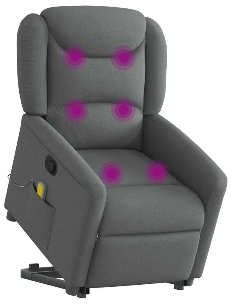 Poltrona elevatória de massagens tecido cinzento-escuro