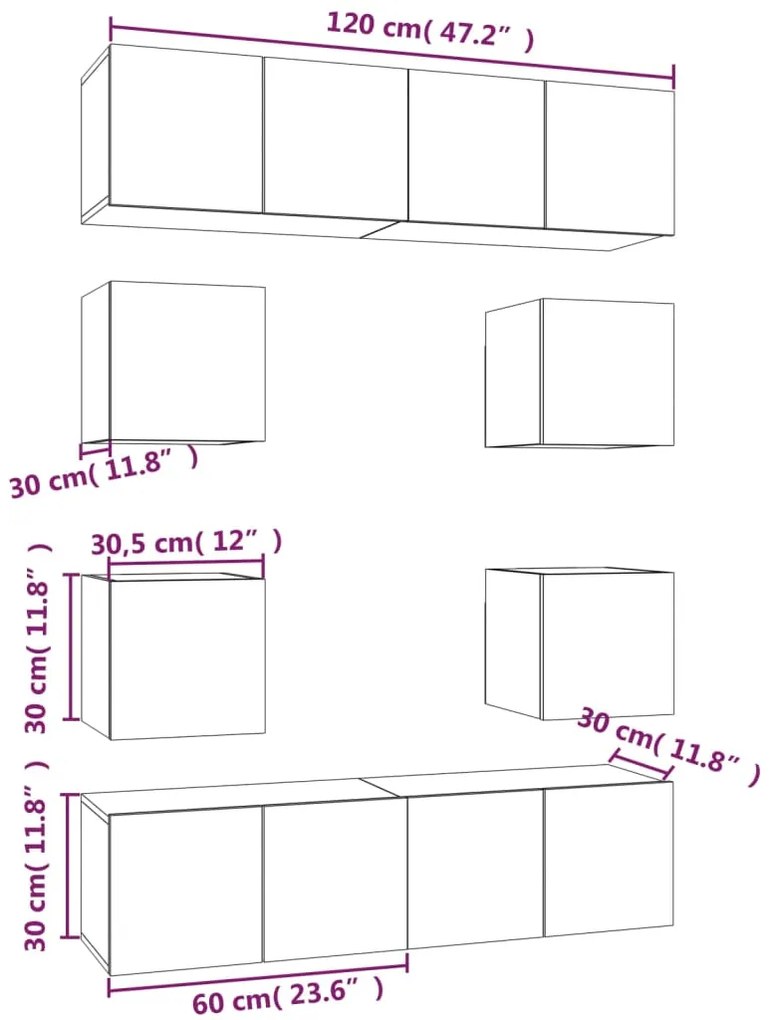 Conjunto móveis de TV 8 pcs madeira processada sonoma cinza