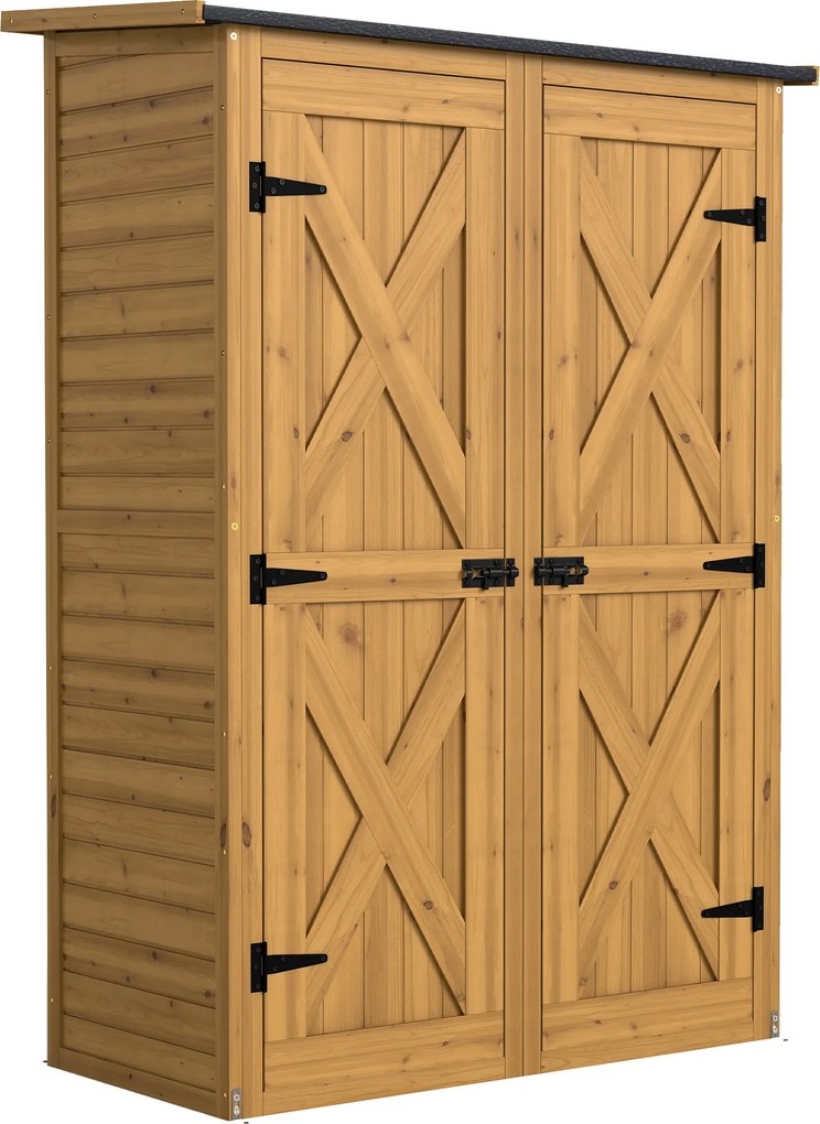 Abrigo de Jardim de Madeira 115x53x156 cm Armário Exterior para Ferramentas com Portas Duplas Castanho