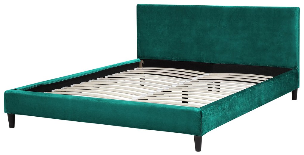 Cama de casal em veludo verde escuro 160 x 200 cm FITOU Beliani