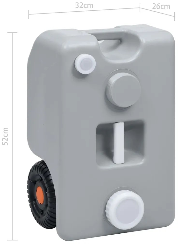 Tanque de água com rodas para campismo 25 L cinzento