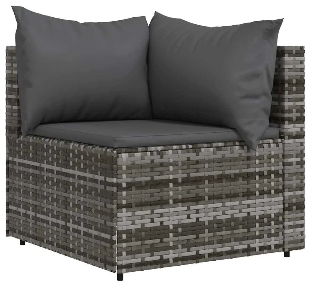 3 pcs conjunto lounge de jardim c/ almofadões vime PE cinzento