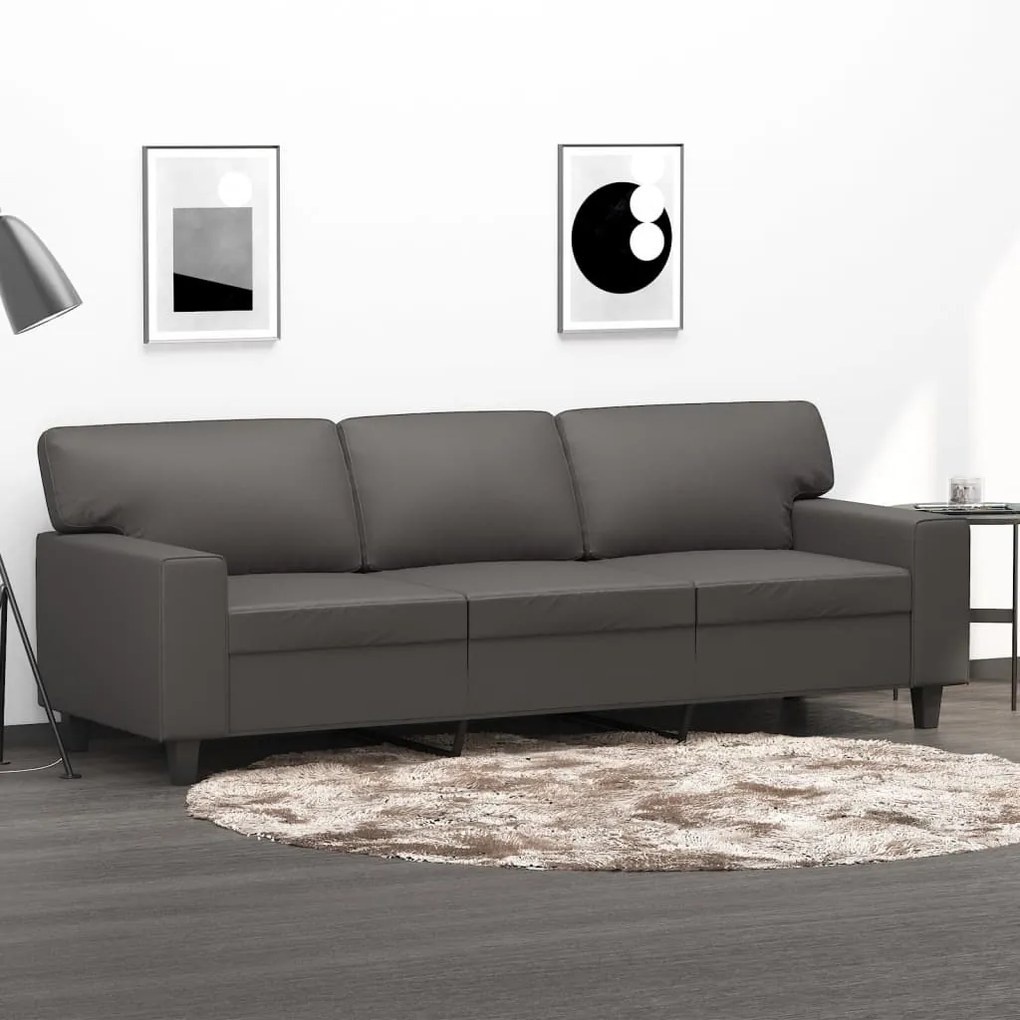 349020 vidaXL Sofá de 3 lugares 180 cm couro artificial cinza