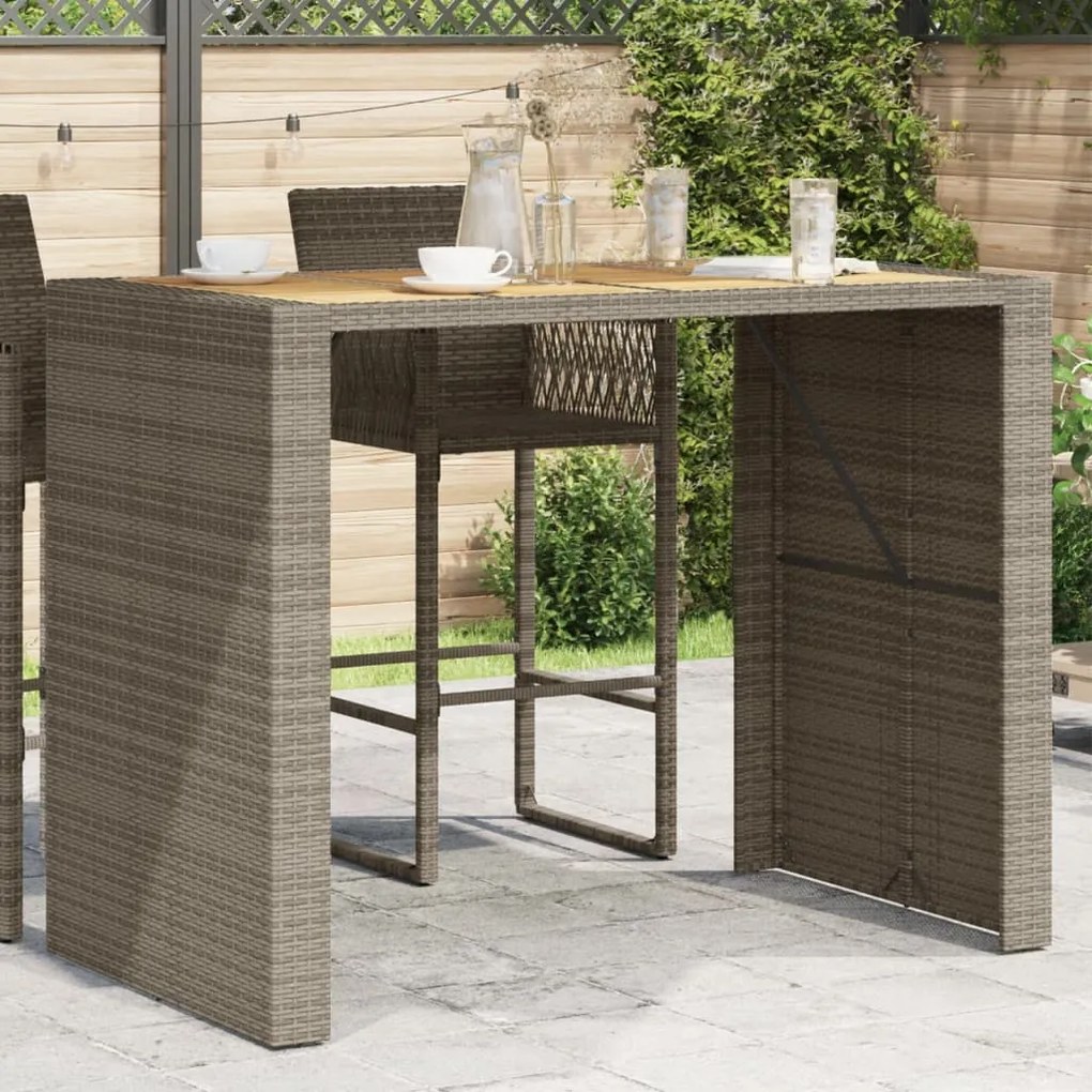Mesa de bar para jardim com tampo em acácia vime PE cinza