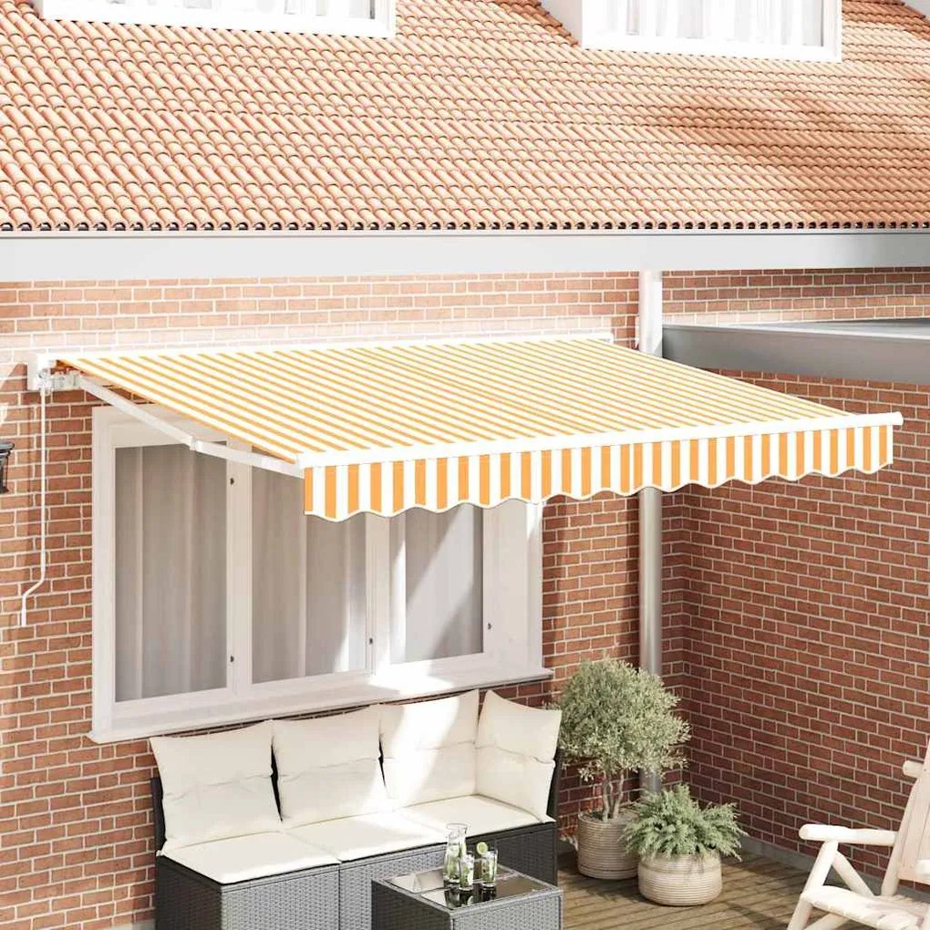 vidaXL Toldo Retrátil Manual Amarelo e Branco 250x200 cm tecido