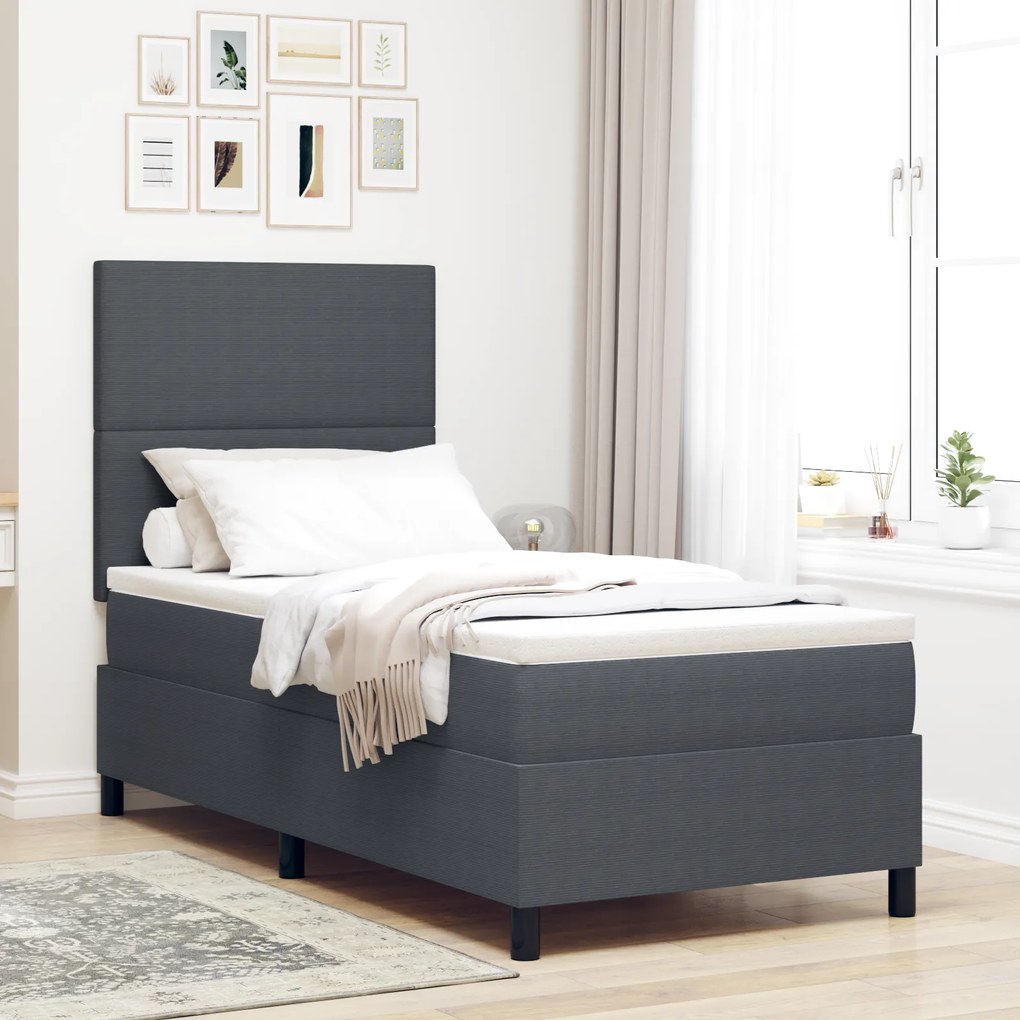 Cama Box Spring com Colchão Cinza Escuro 80x200 cm Tecido de Veludo Co