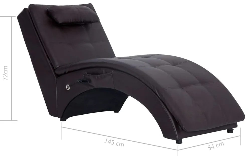Chaise longue de massagem c/ almofada couro artificial castanho