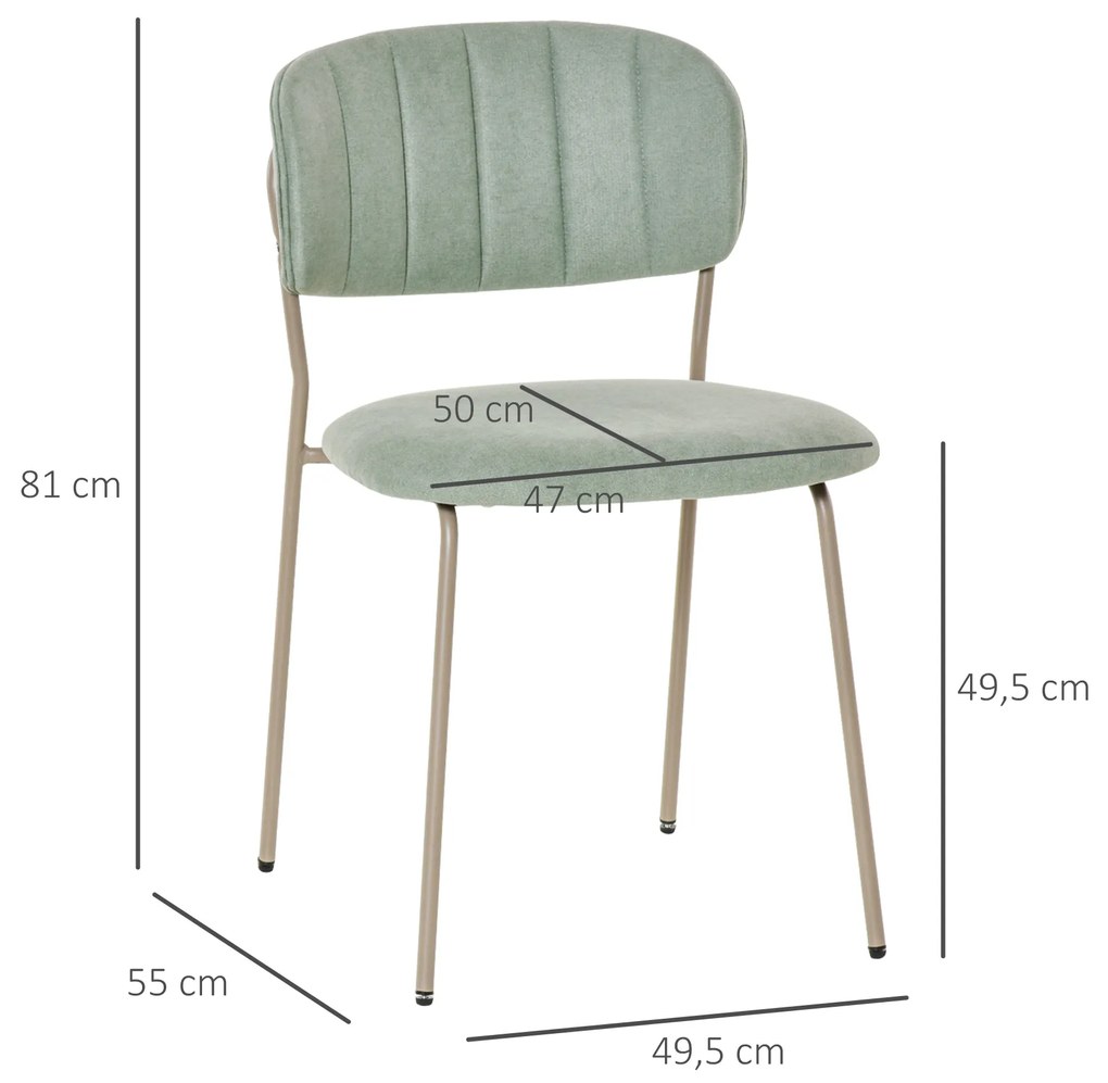 Conjunto de 4 Cadeiras de Sala de Jantar Empilháveis com Pés de Metal Estilo Moderno Nórdico para Cozinha Bar Restaurante Carga Máx. 100kg 49,5x55x81cm Verde