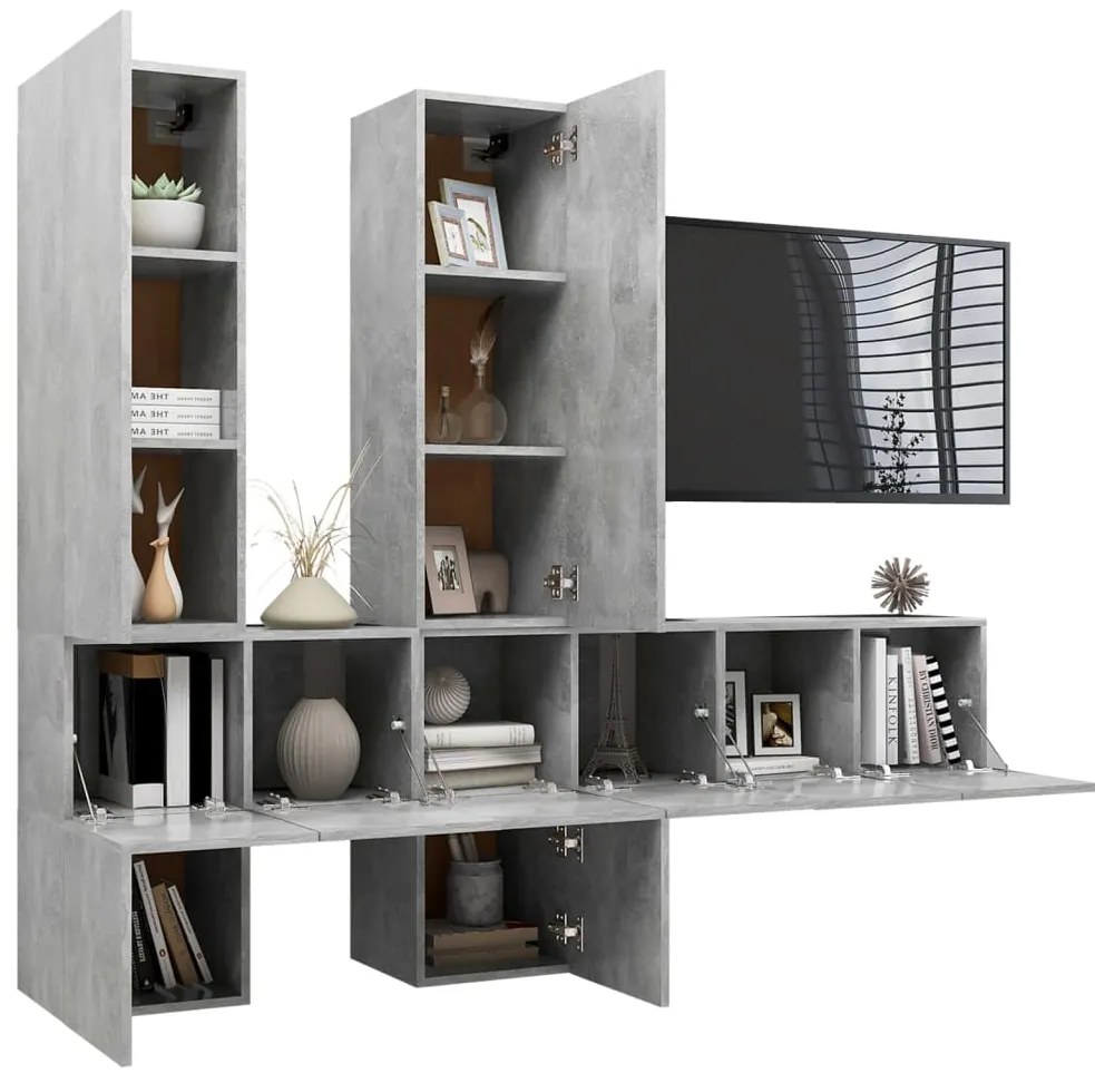 7 pcs conjunto de móveis de TV derivados madeira cinza cimento