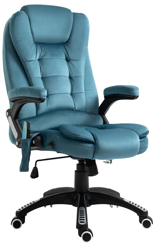 Cadeira de Escritório com 6 Pontos de Massagem Reclinável até 130° com Função de Aquecimento 68x72x110-120 cm Azul